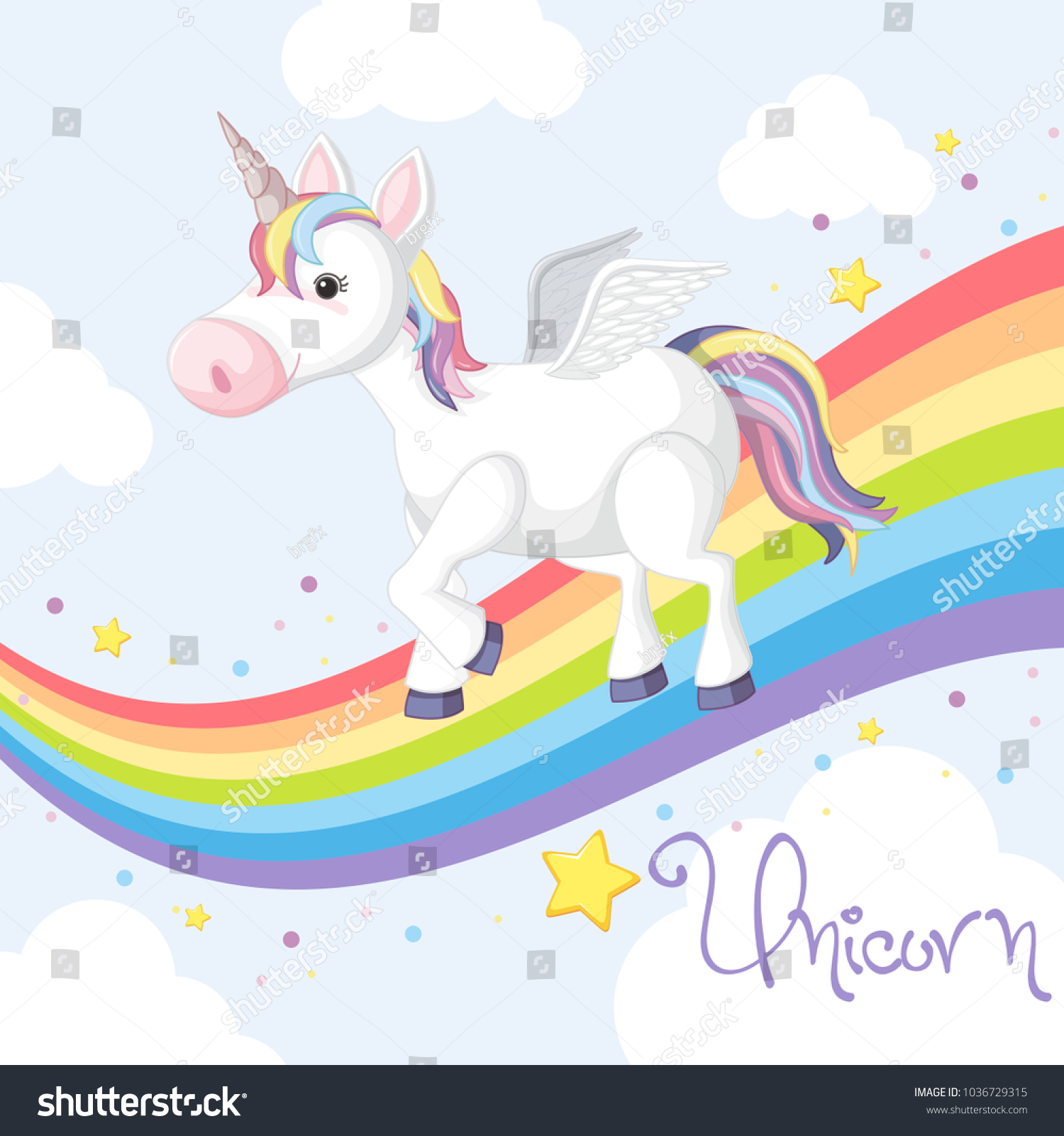 Cute Unicorn Standing On Rainbow Illustration Stock Vector (Royalty ...