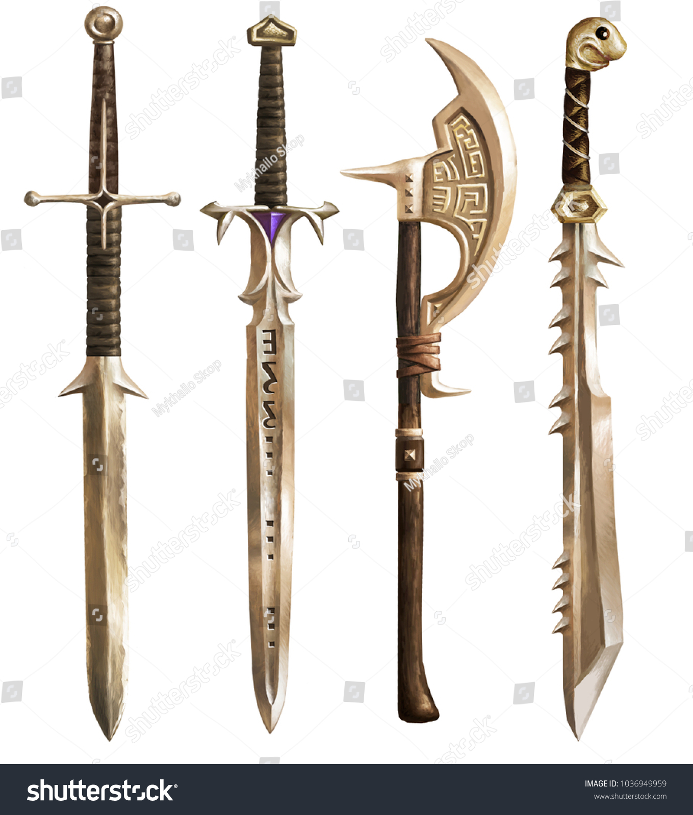 Ancient Swords Ax Fantasy Set Stock Illustration 1036949959 