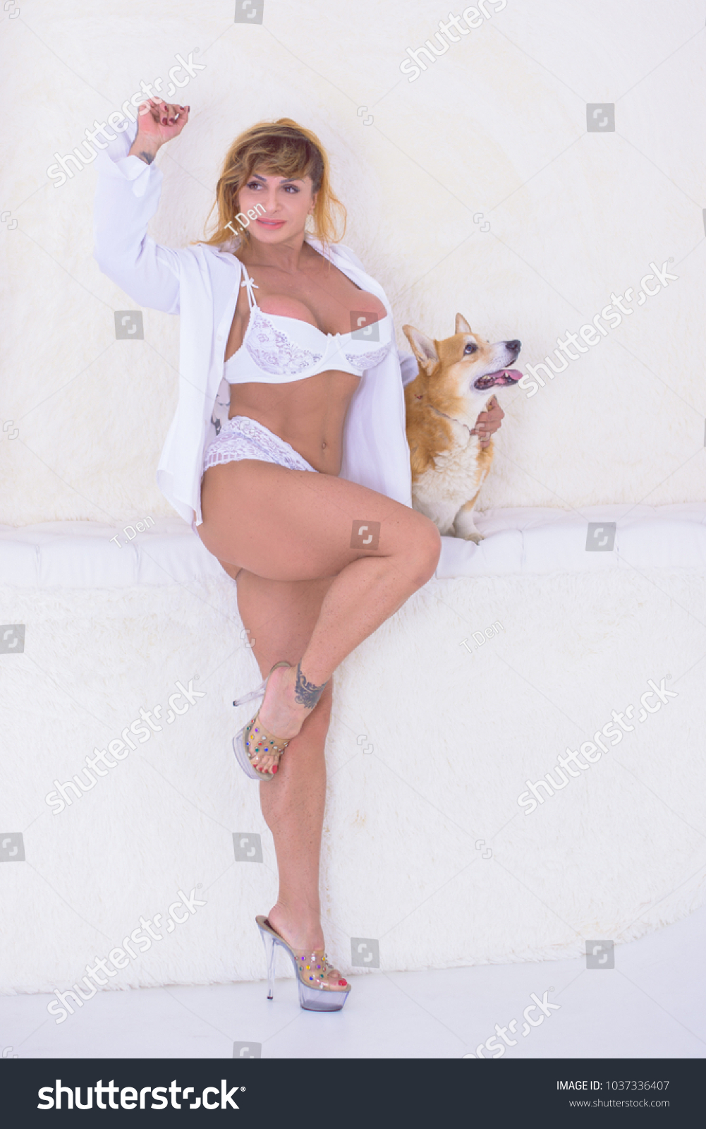 Sexy Mature Woman Corgi Breed Cozy photo