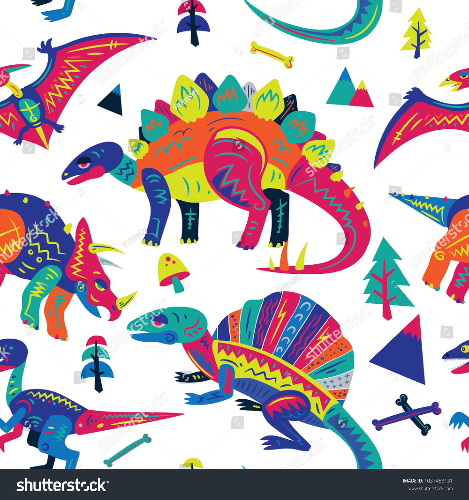 Pop Colorful Cute Dinosaurs Vector Seamless Stock Vector (Royalty Free ...