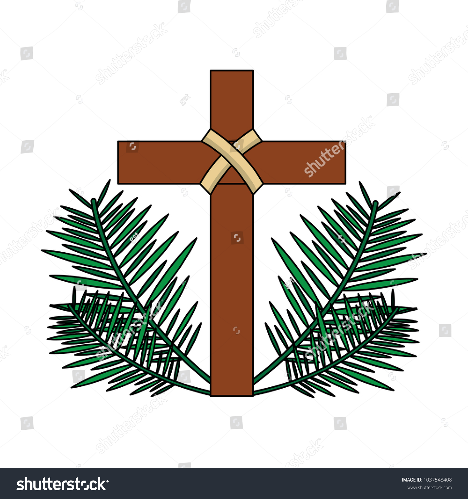 Sacred Cross Religious Frond Branches Vector Stock Vector (Royalty Free ...