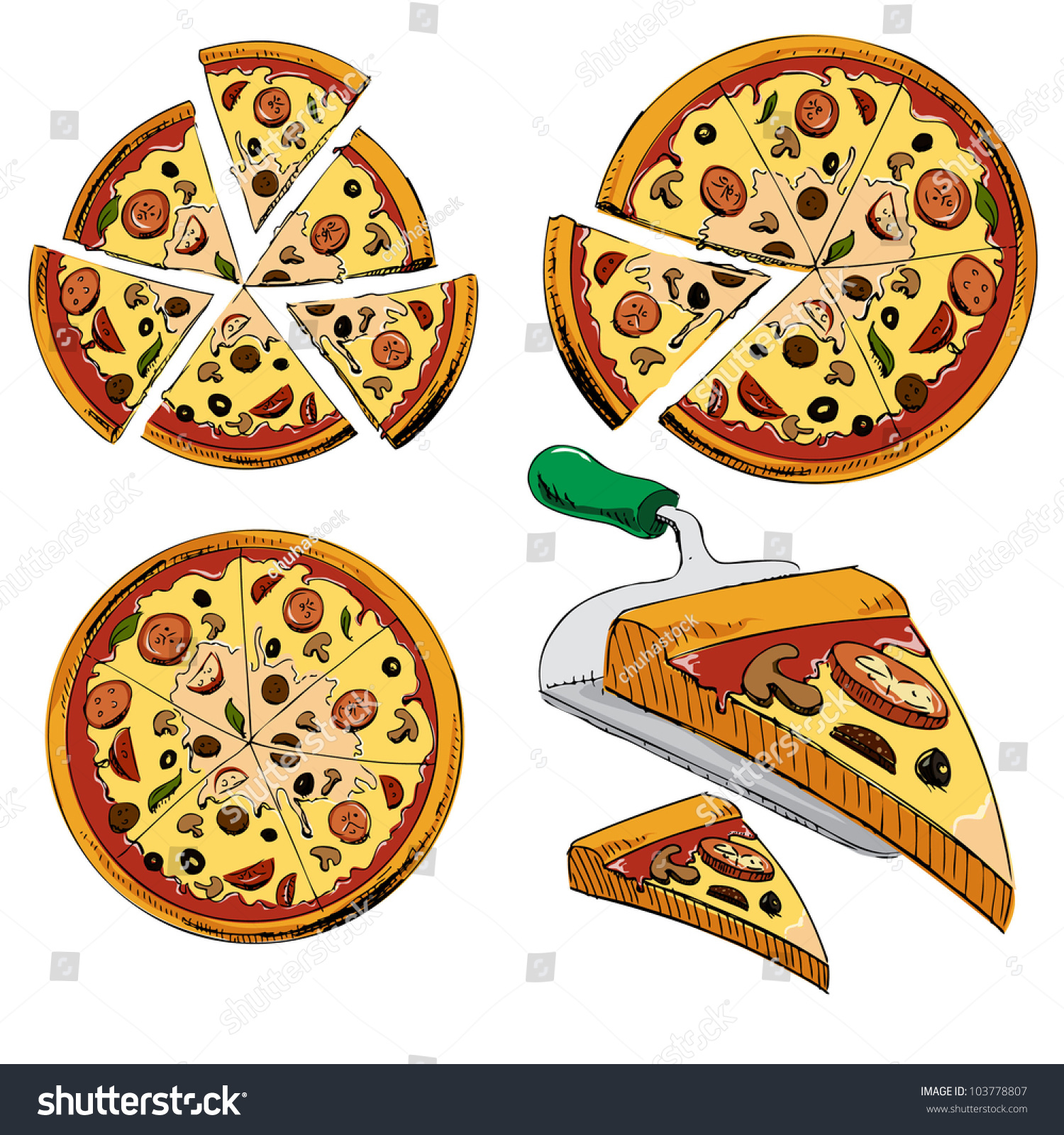 Collection Sliced Pizza Isolated On White Stock Vector (Royalty Free ...