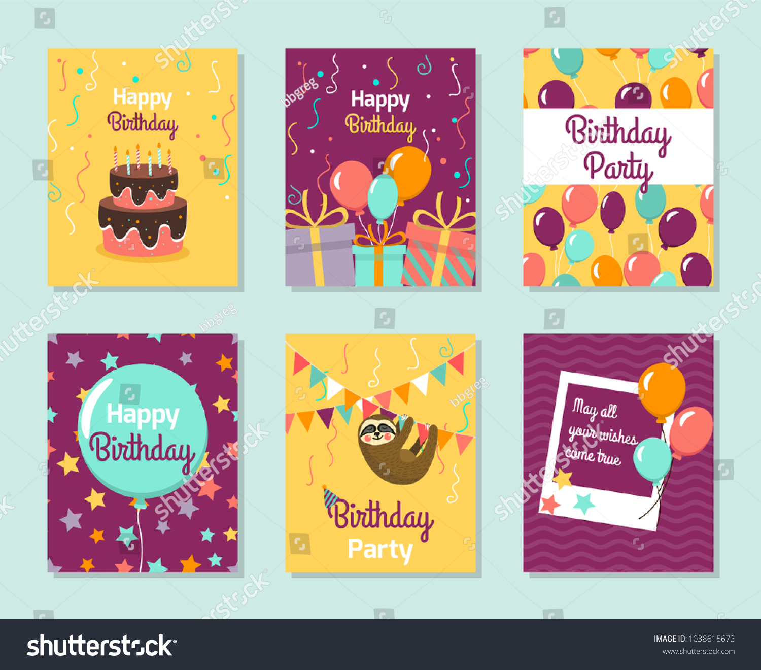 Happy Birthday Collection Greeting Templates Invitation Stock Vector ...