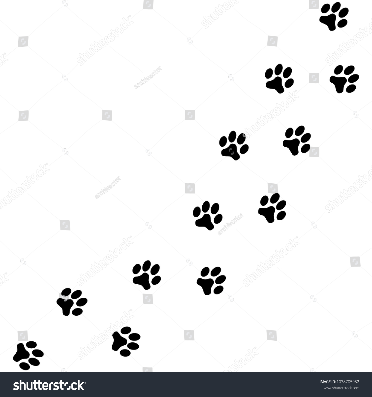 Black Dog Paw Prints Isolated On Stock Vector (Royalty Free) 1038705052 ...