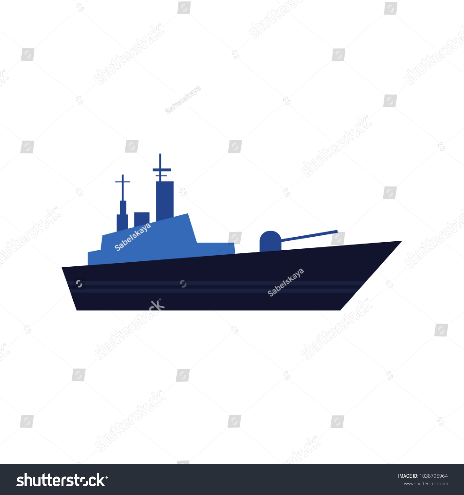 Flat Style Warship Battleship Armoured Naval Stock Vector (Royalty Free ...