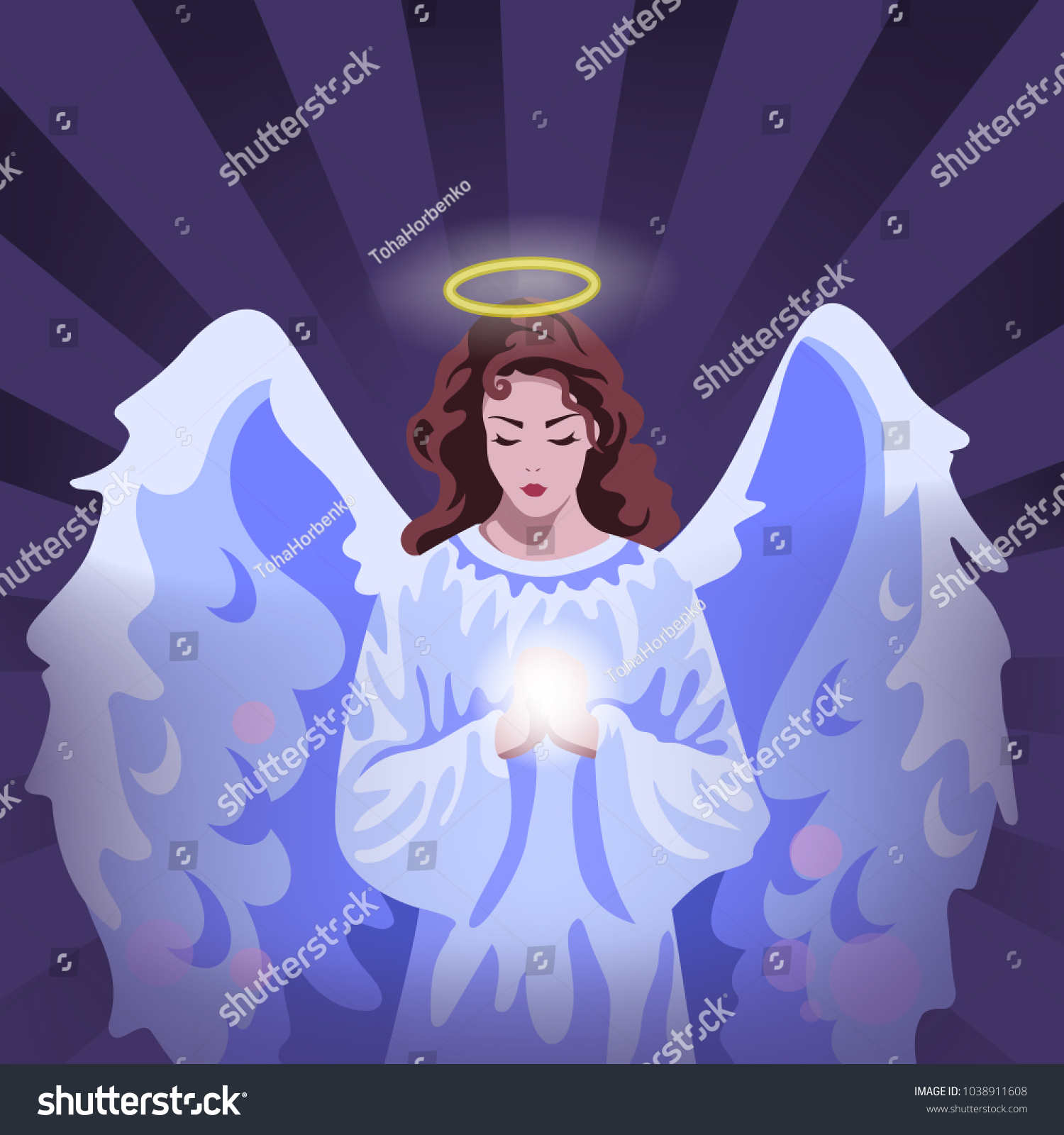 Angel Girl Curly Tear Wings Stock Vector (Royalty Free) 1038911608 ...