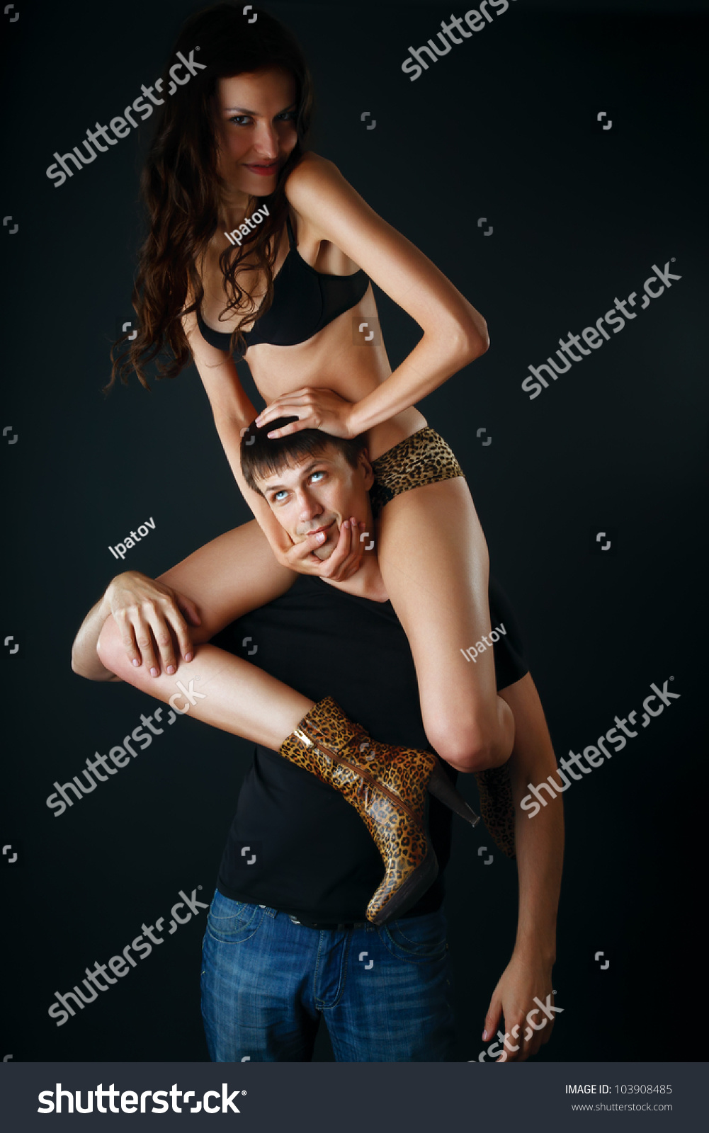 woman sitting on mans head