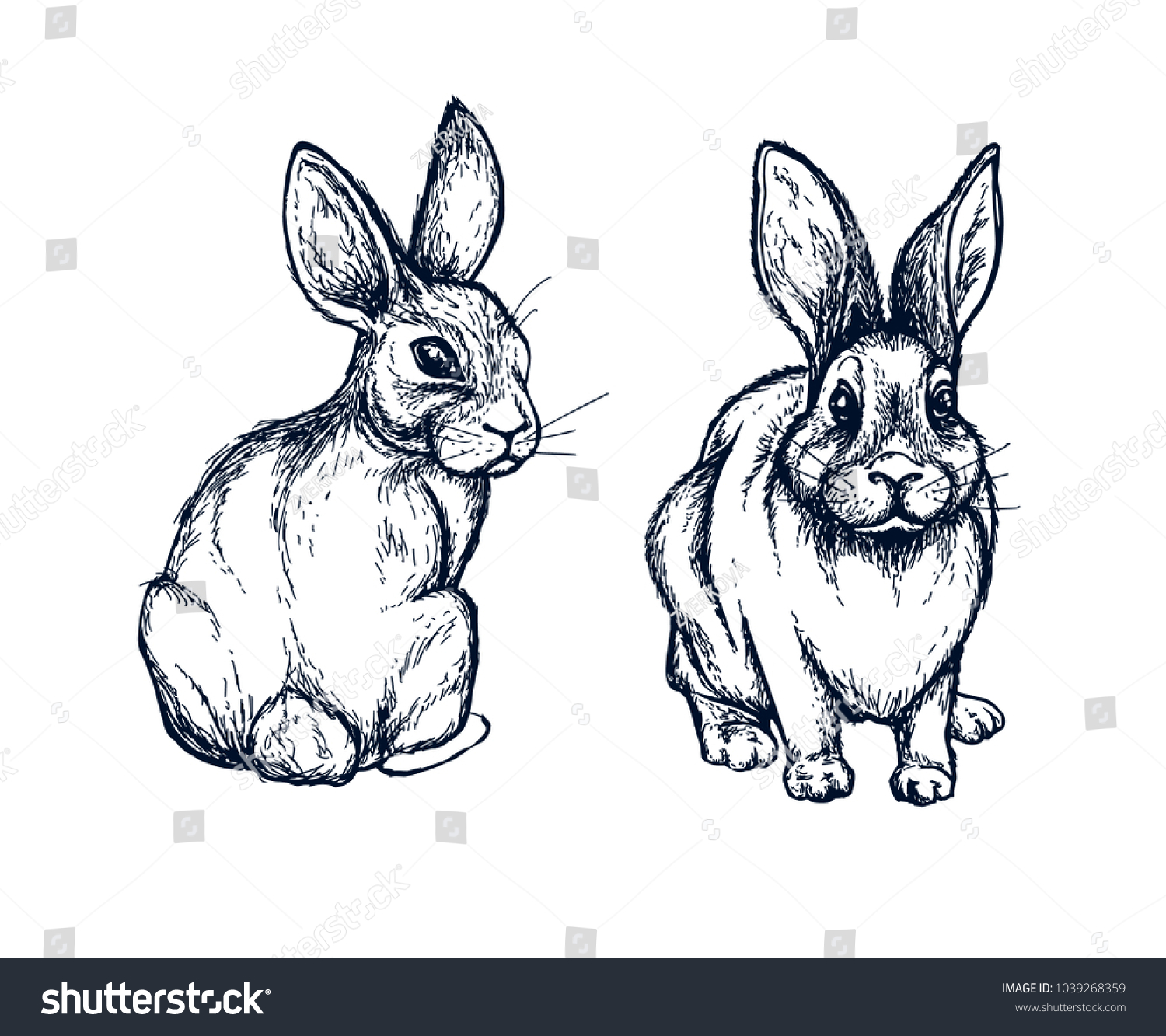 Bunny Rabbit Easter Symbols Cart Set Stock Vector (Royalty Free ...