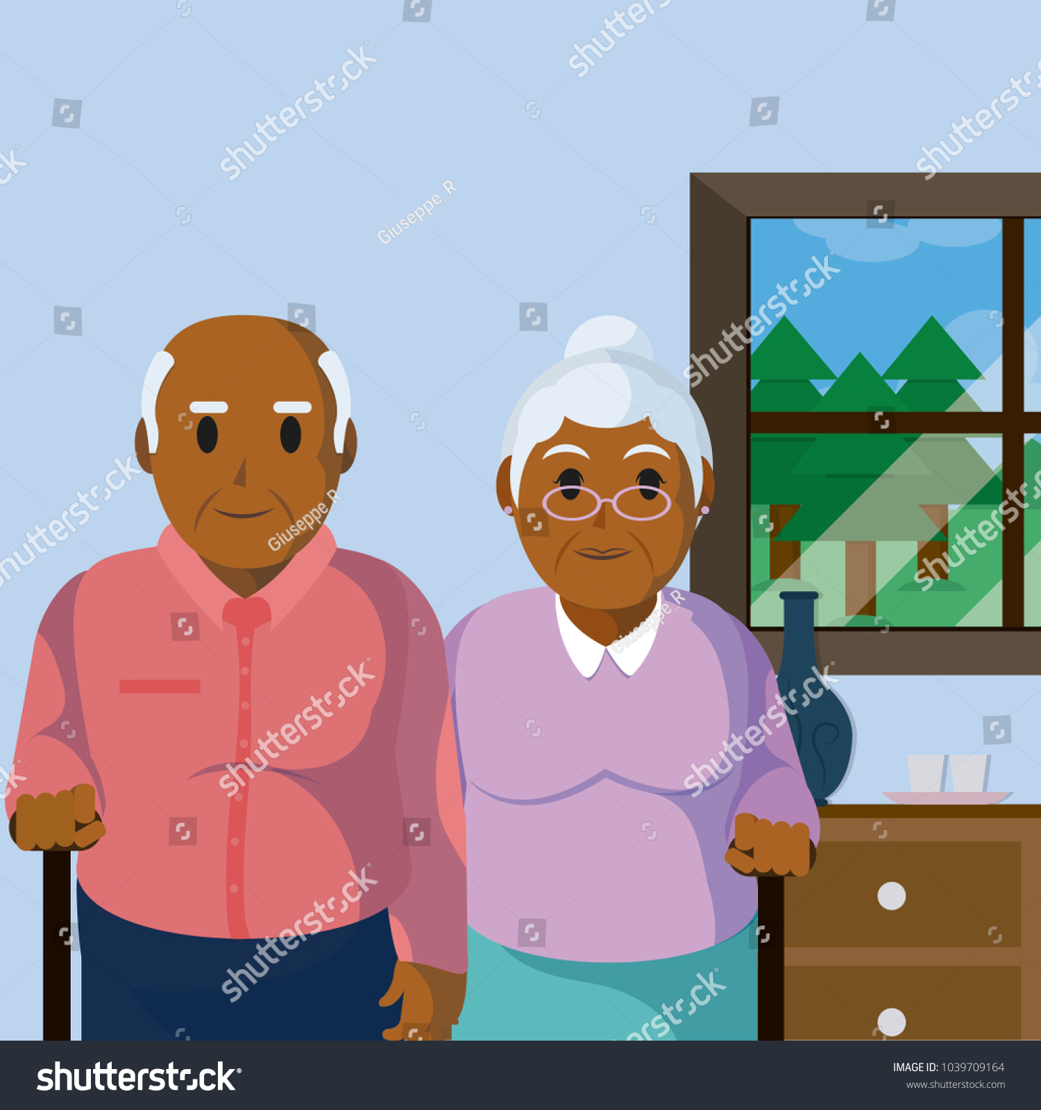 Cute Grandparents Couple Cartoon Stock Vector Royalty Free 1039709164