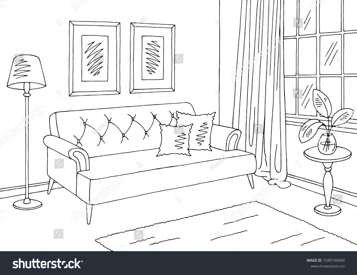 Комната с диваном раскраска