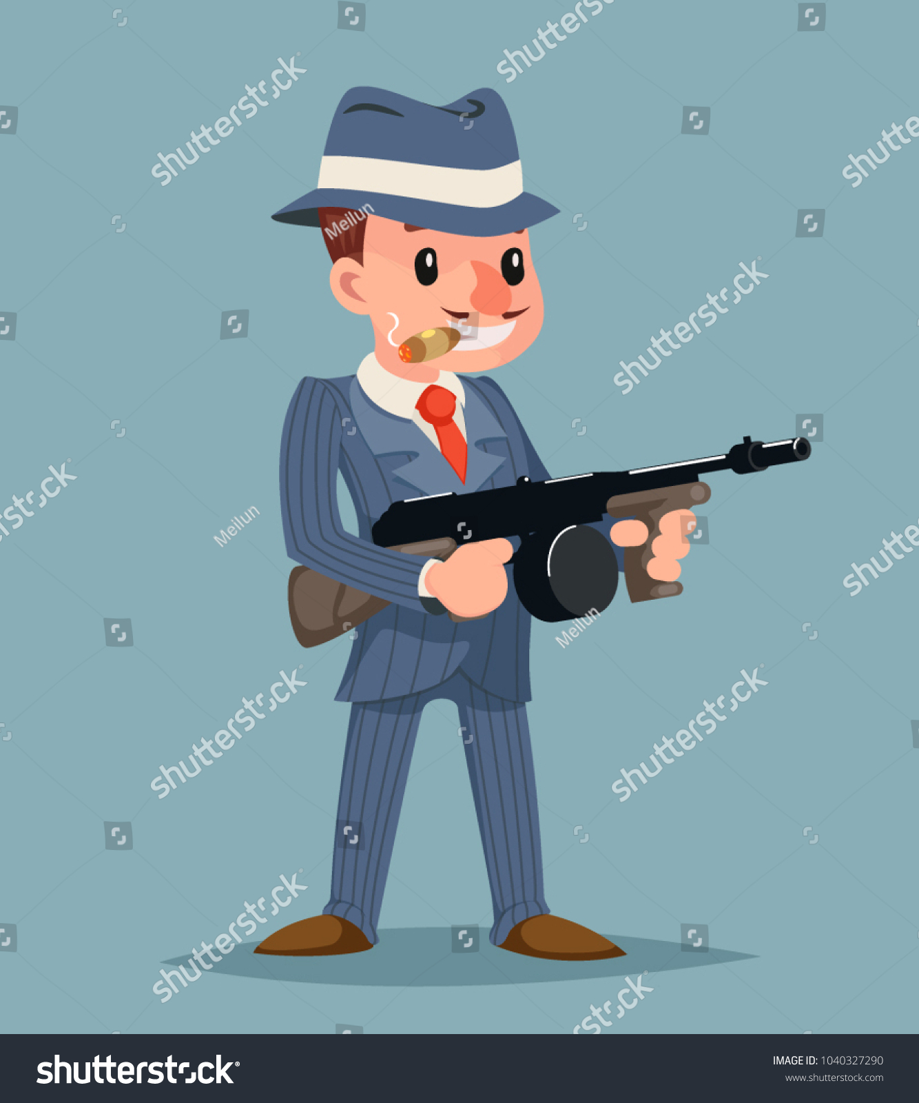 Gangster Submachine Gun Thug Criminal Character Stock Vector (Royalty ...