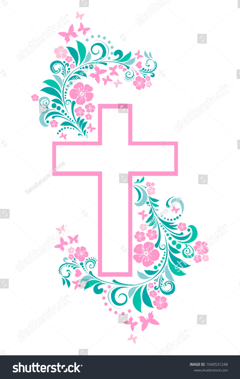 Flower Cross Isolated On White Background Stock Vector (Royalty Free ...