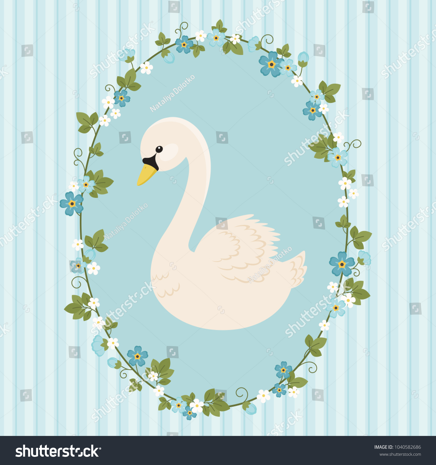 White Swan Floral Frame On Blue Stock Vector (Royalty Free) 1040582686 ...