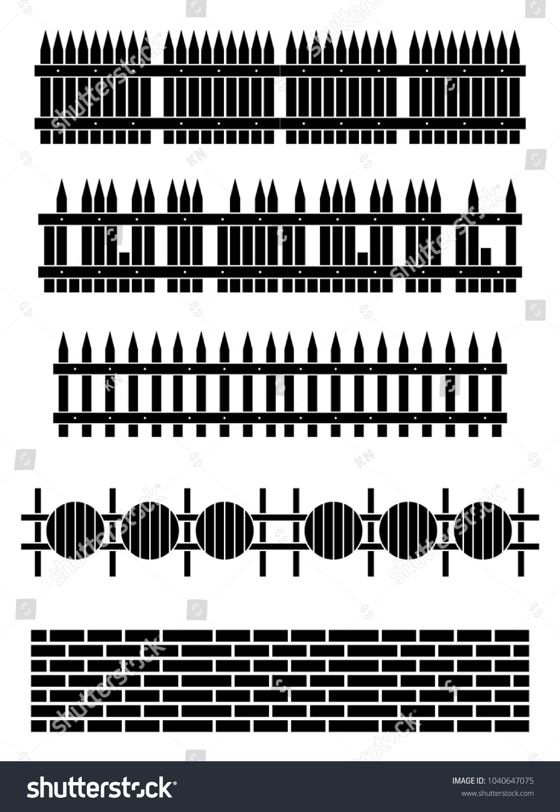 Silhouette Wooden Fence Set Vector Illustration Stock Vector (Royalty ...