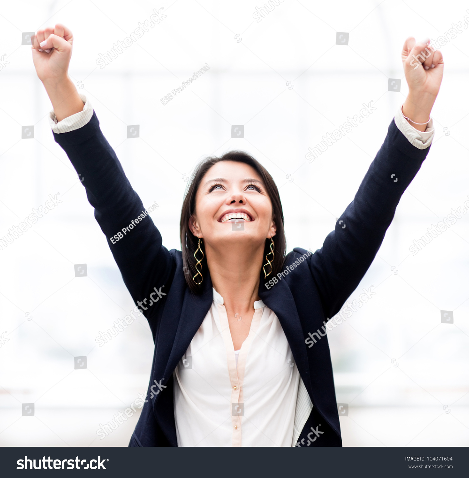 Successful Business Woman Celebrating Arms Stock Photo 104071604 ...