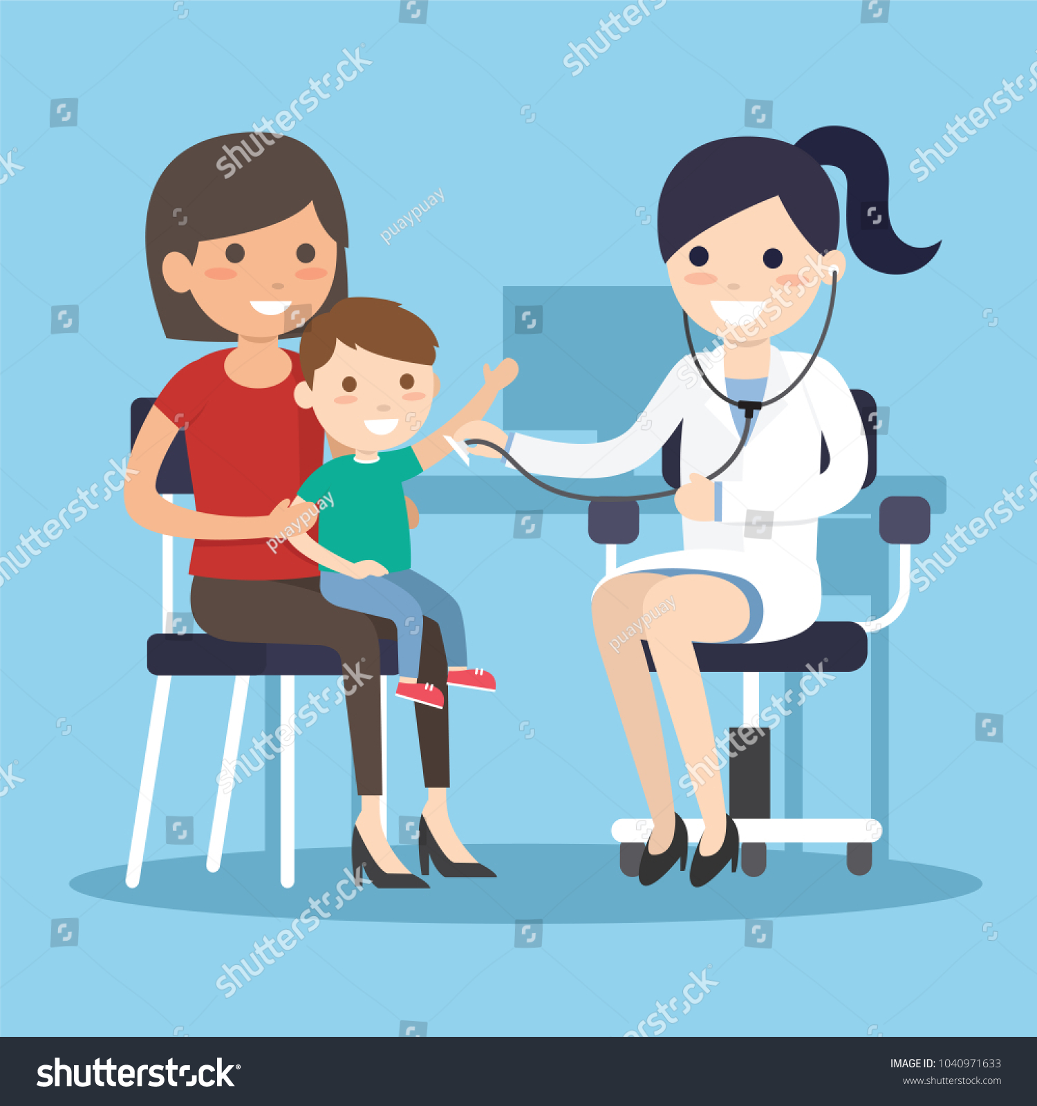 Doctor Examining Listens Breathing Statoscope Measure Stock Vector ...