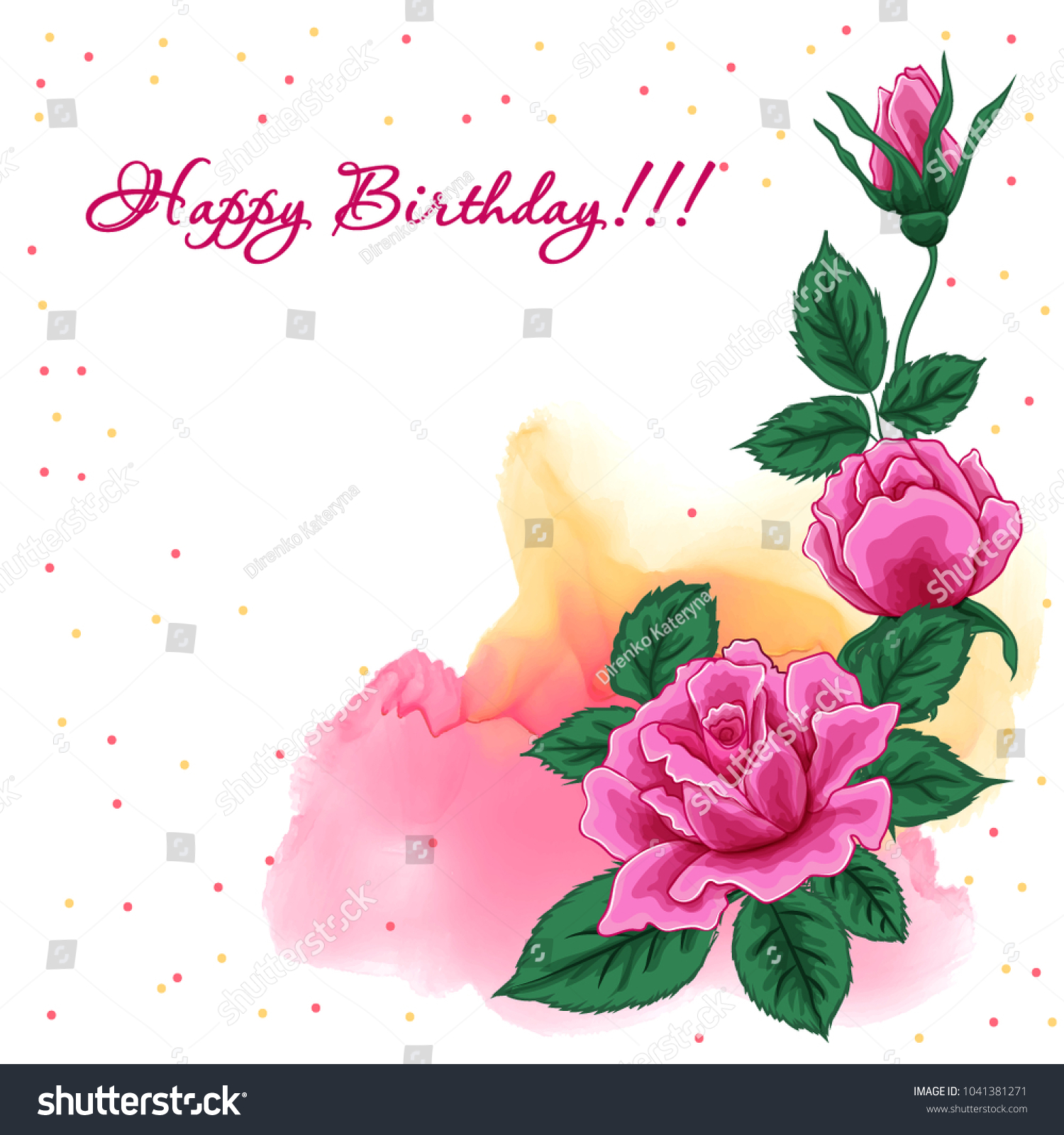 Happy Birthday Background Roses Hand Drawn Stock Illustration ...