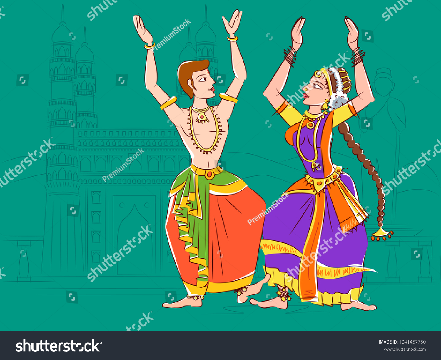 Vector Design Couple Performing Kuchipudi Classical Stock Vector ...