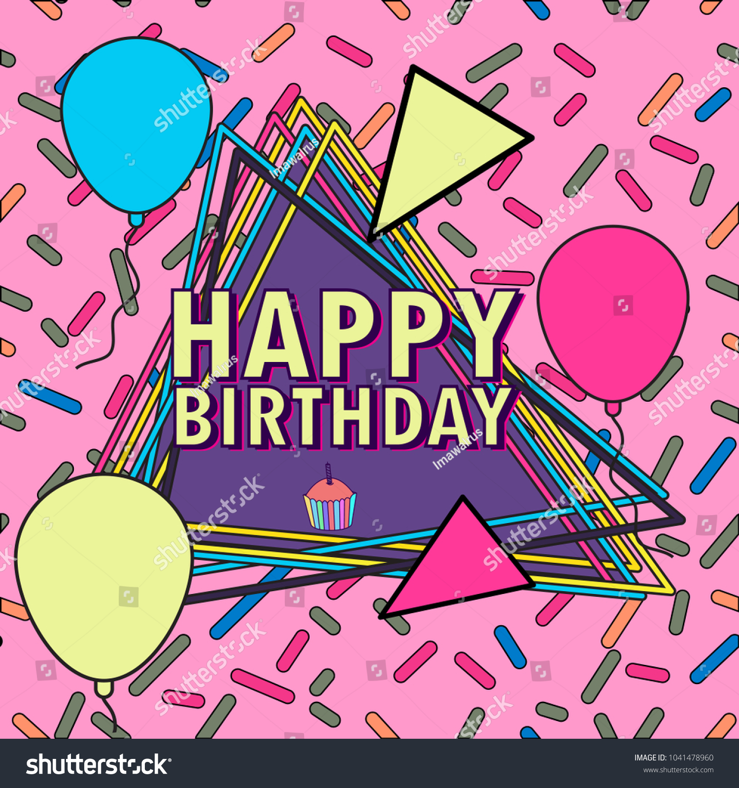 Memphis Happy Birthday Illustration Stock Vector (Royalty Free ...