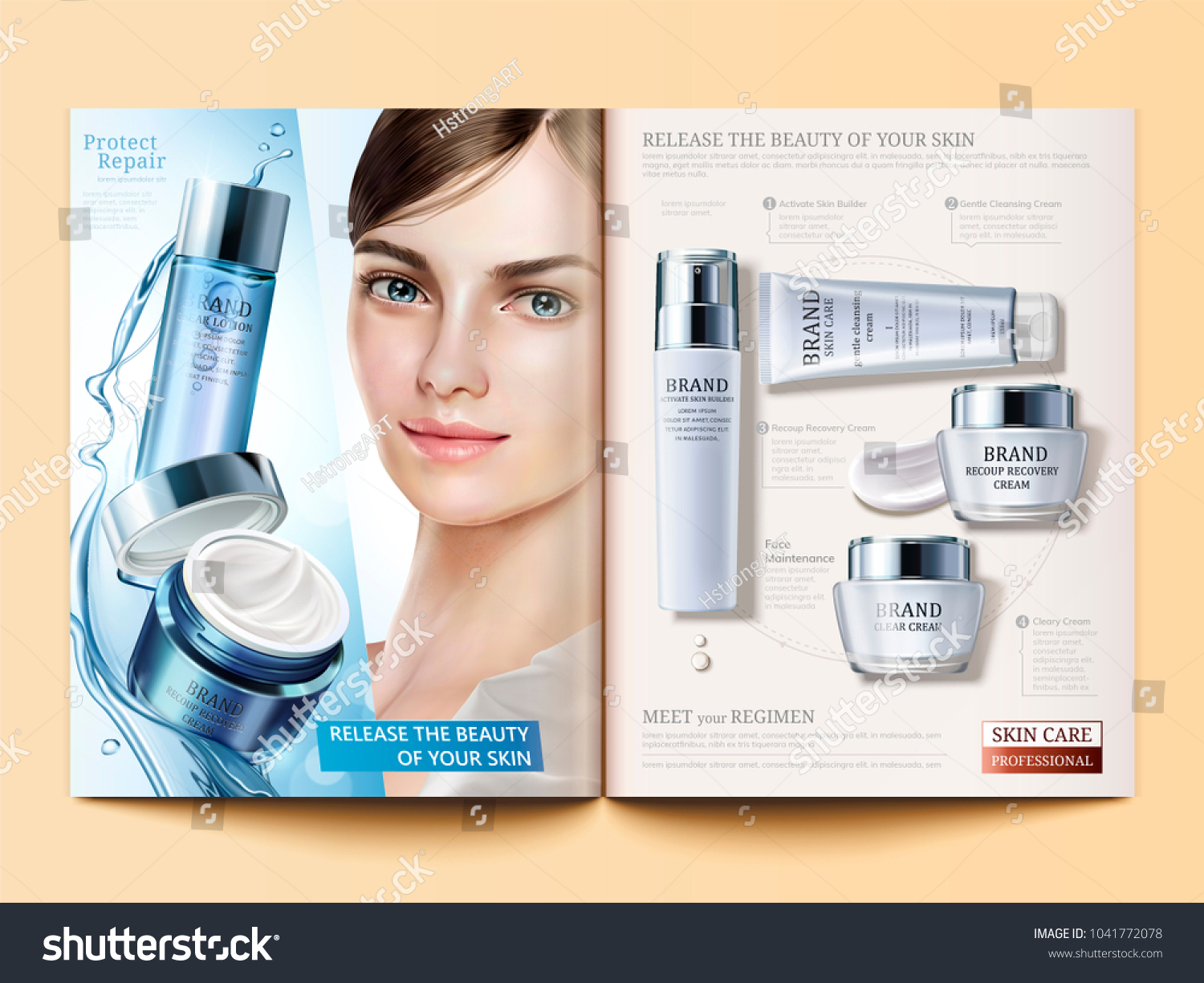 Cosmetic Magazine Template Moisturizing Products Flowing Stock Vector ...