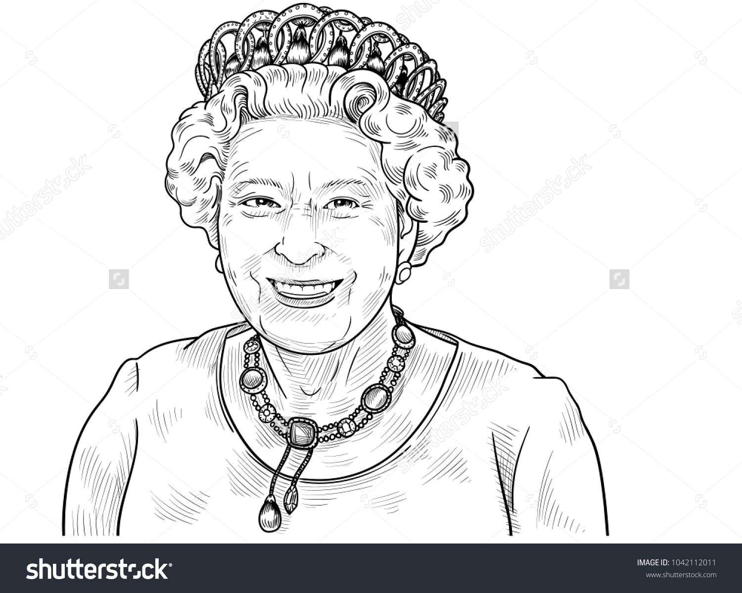 Королева Великобритании Елизавета 2 рисунок черно белый
