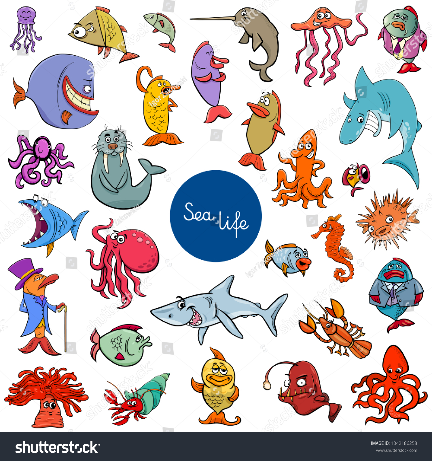 Cartoon Illustration Sea Life Animal Characters Stock Vector (Royalty ...