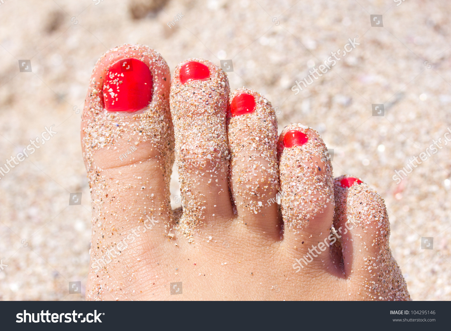 Female Foot Red Pedicure Beach Sand Stock Photo Shutterstock