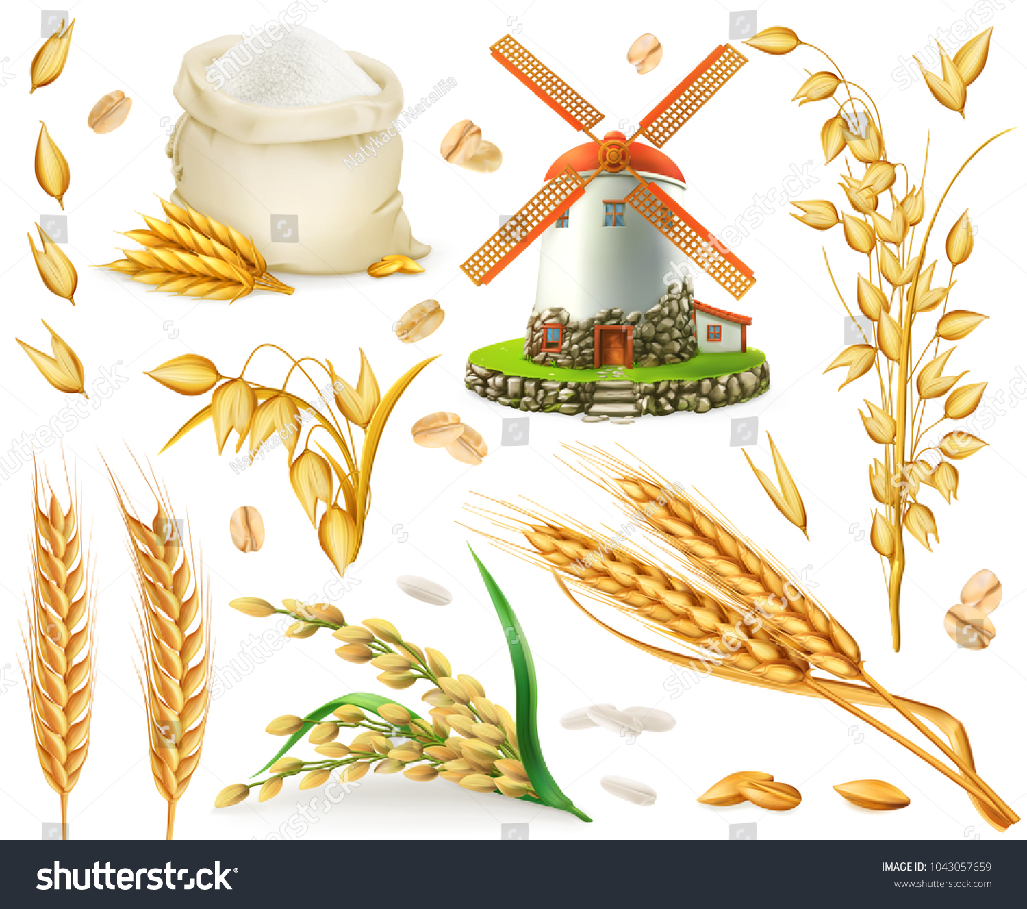 Мельница и колоски пшеница