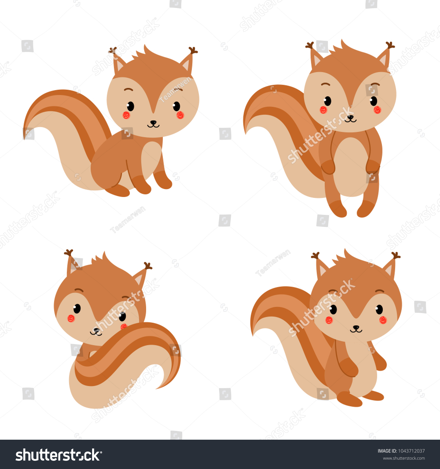 Adorable Squirrels Collection Modern Flat Style Stock Vector (Royalty ...