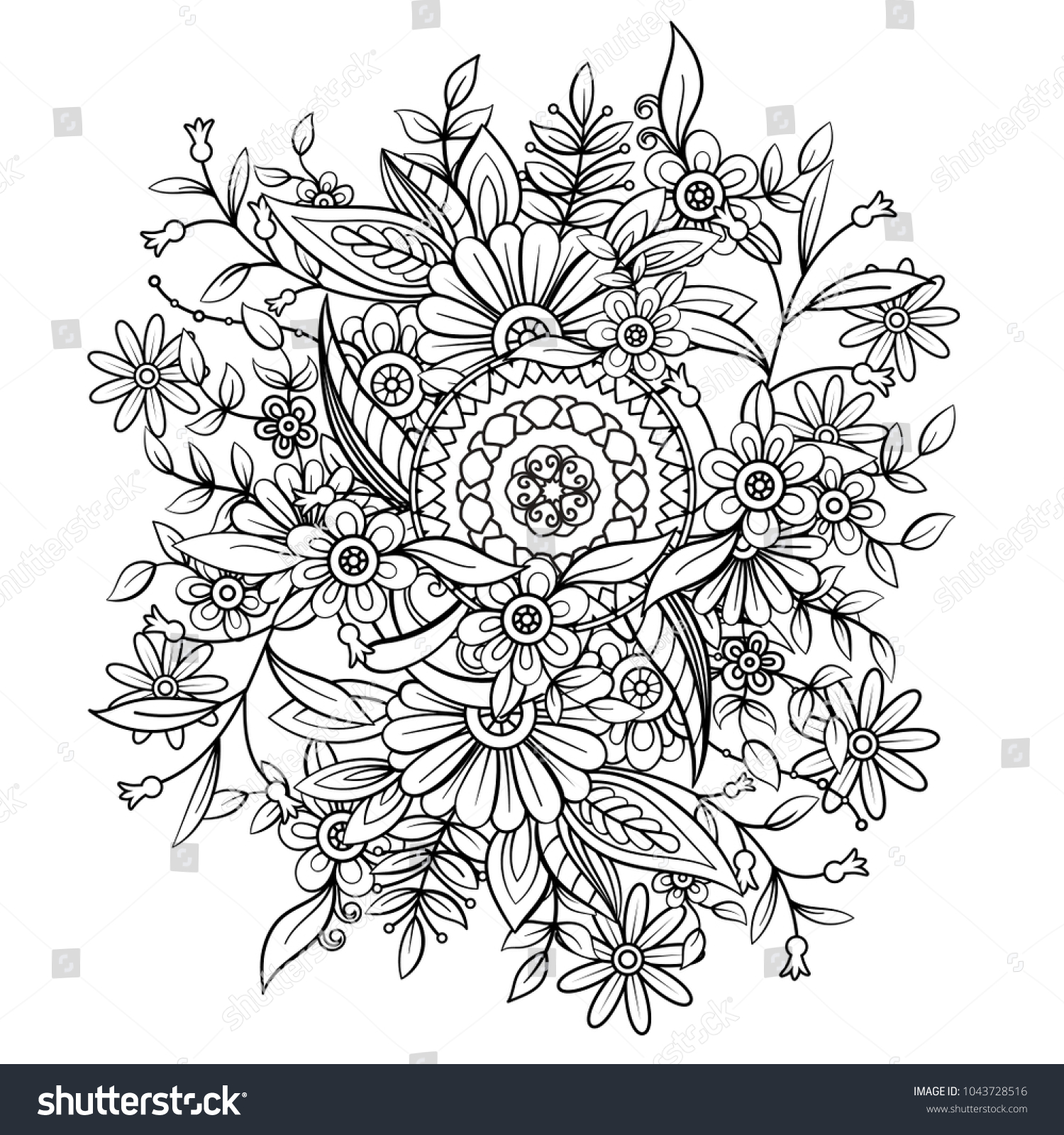 Floral Pattern Black White Adult Coloring Stock Vector (Royalty Free ...