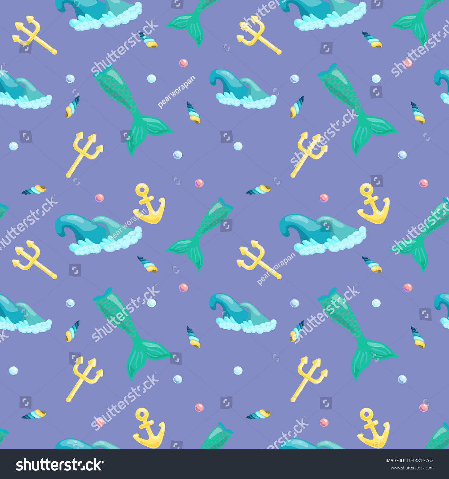 Tail Mermaid Purple Background Seamless Pattern Stock Vector (Royalty