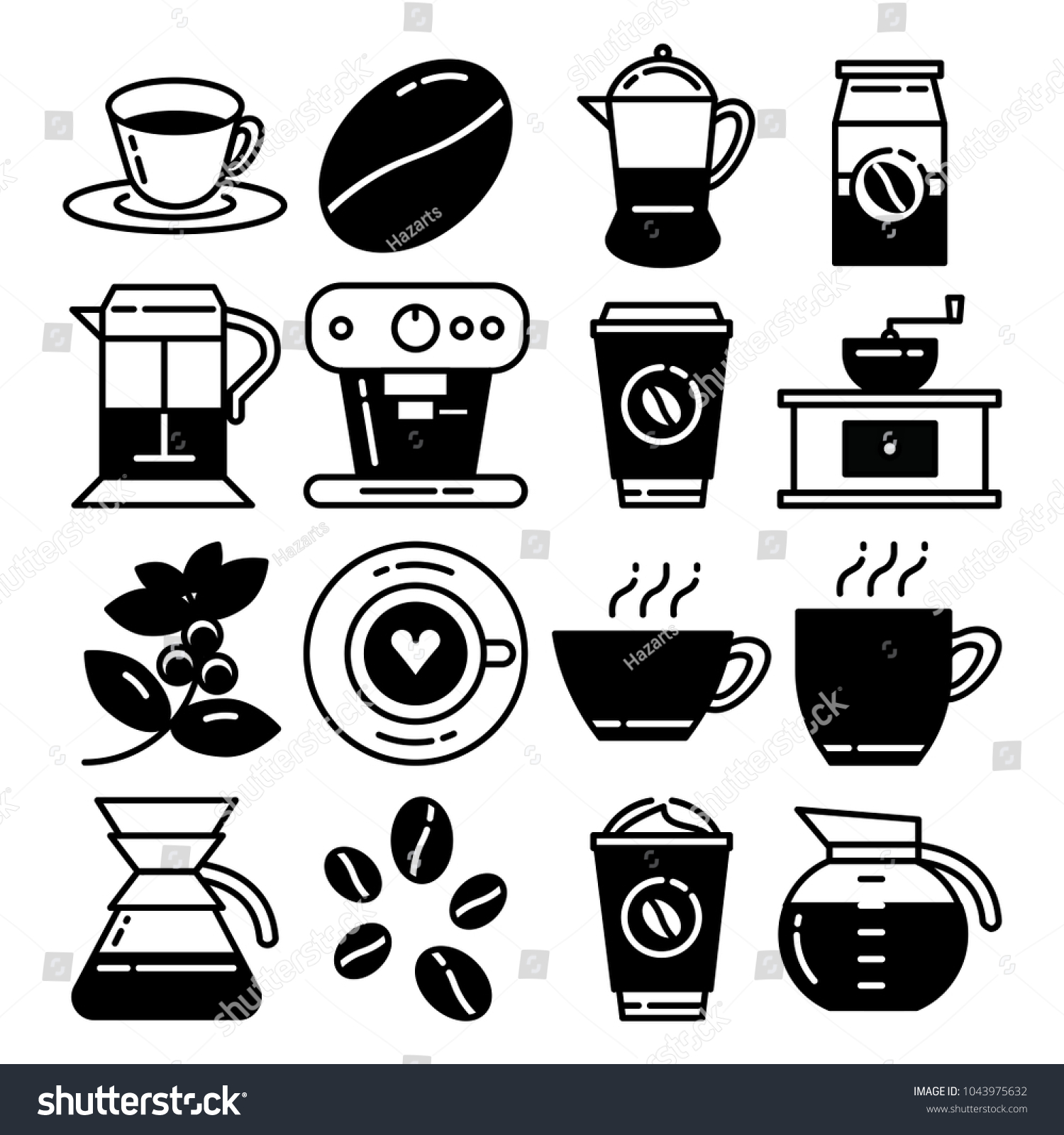 Coffee Line Black White Icon Set Stock Vector (Royalty Free) 1043975632 ...