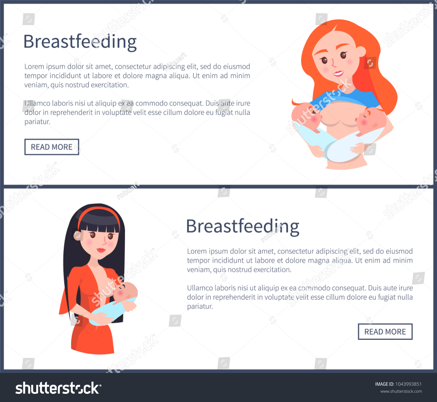 Breastfeeding Web Posters Set Push Button Stock Vector (Royalty Free ...