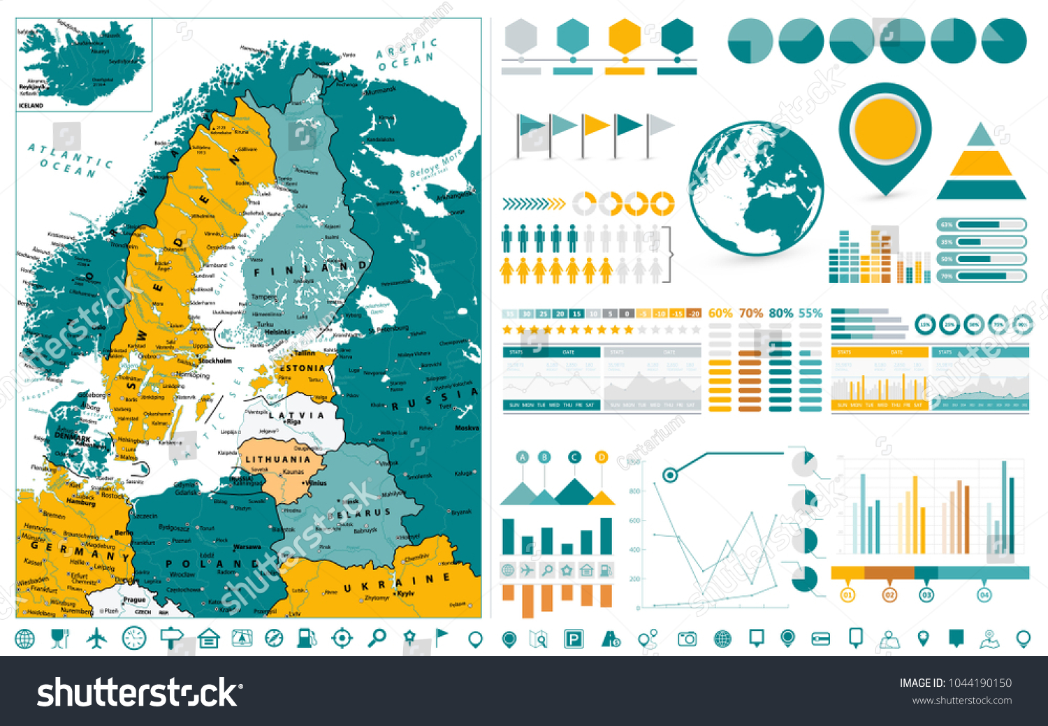 Northern Europe Map Infographics Design Elements Stock Vector Royalty Stock Vector Northern Europe Map And Infographics Design Elements On White Business Template In Flat Style For 1044190150