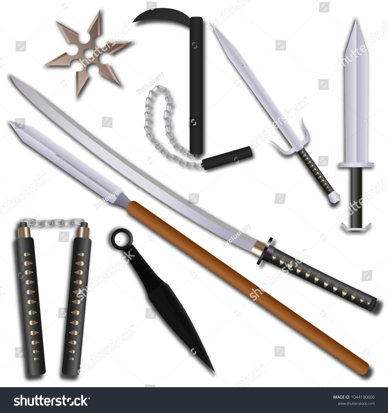 Cartoon Flat Style Ninja Weapons Shadows Stock Vector (Royalty Free ...