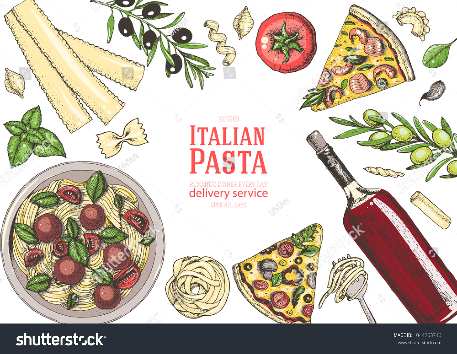 Italian Cuisine Top View Frame Set Stock Vector (Royalty Free ...