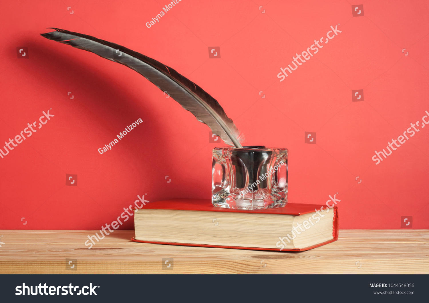 Book Quill Pen Inkwell On Wooden Stock Photo 1044548056 Shutterstock