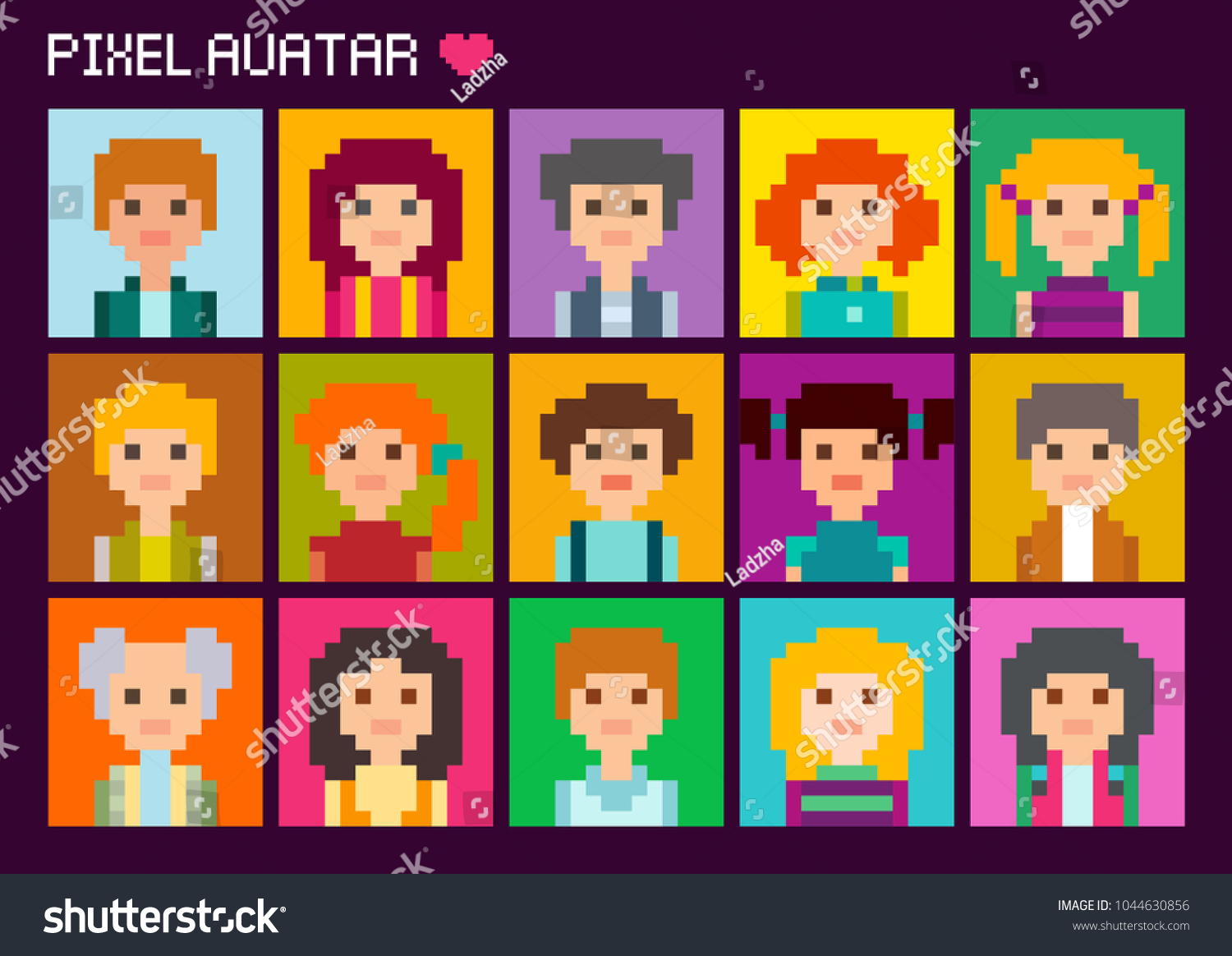 Collection Cute Square Avatars Pixel Style Stock Vector (Royalty Free ...