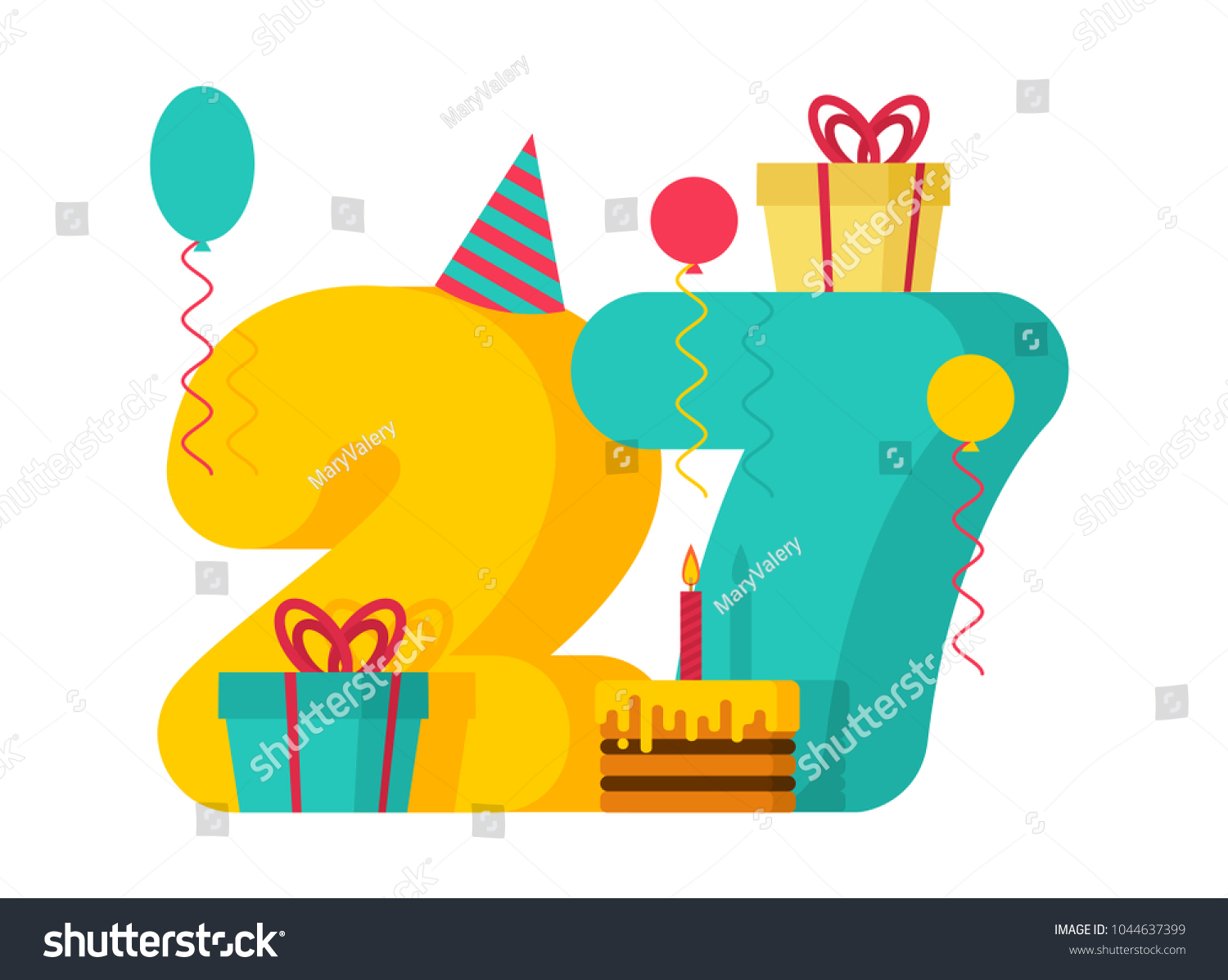 27 Year Happy Birthday Greeting Card Stock Vector (royalty Free 