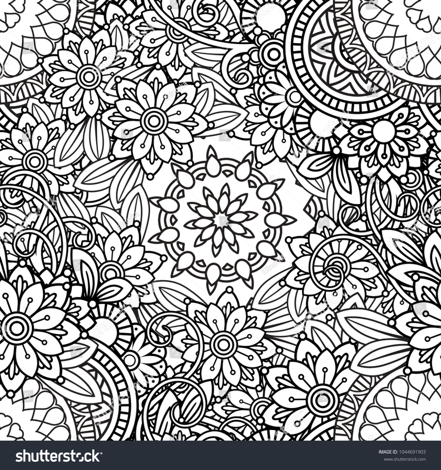 Hand Drawn Seamless Pattern Leaves Flowers Stock Vector (Royalty Free ...