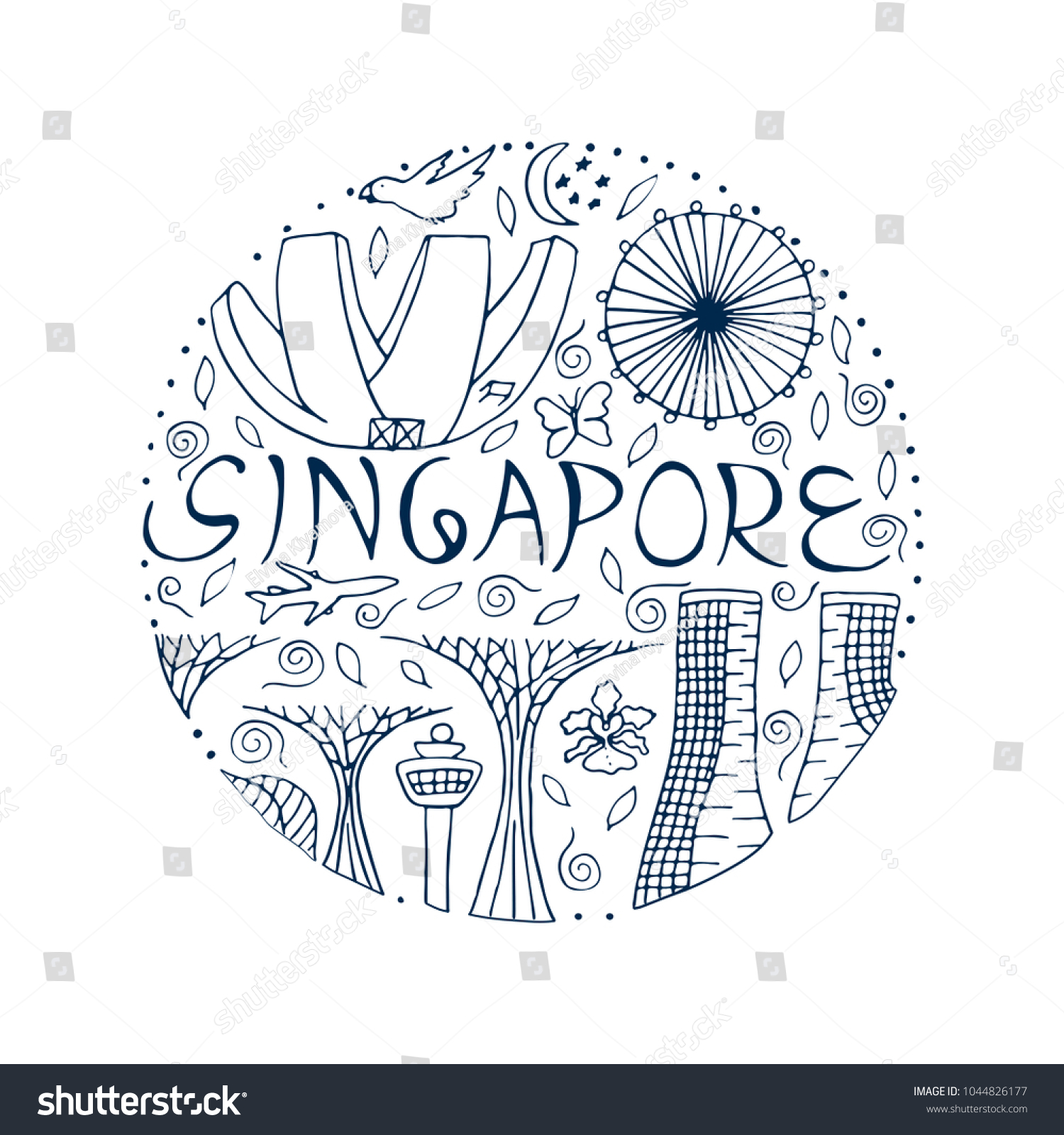 Symbols Singapore Black White Hand Drawn Stock Vector (Royalty Free ...