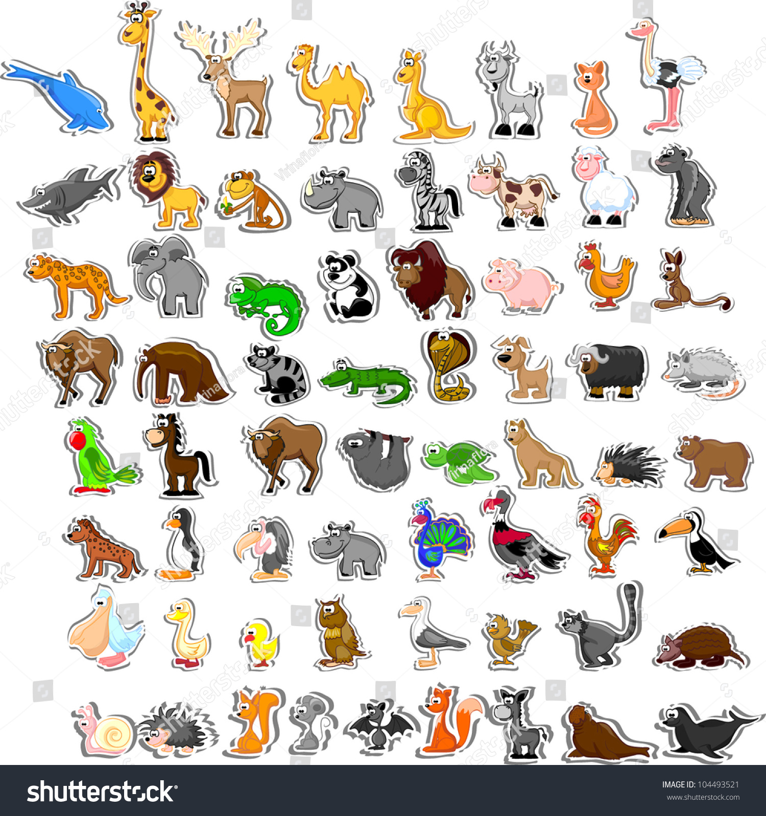 Large Set Animals Stock Vector (Royalty Free) 104493521 | Shutterstock