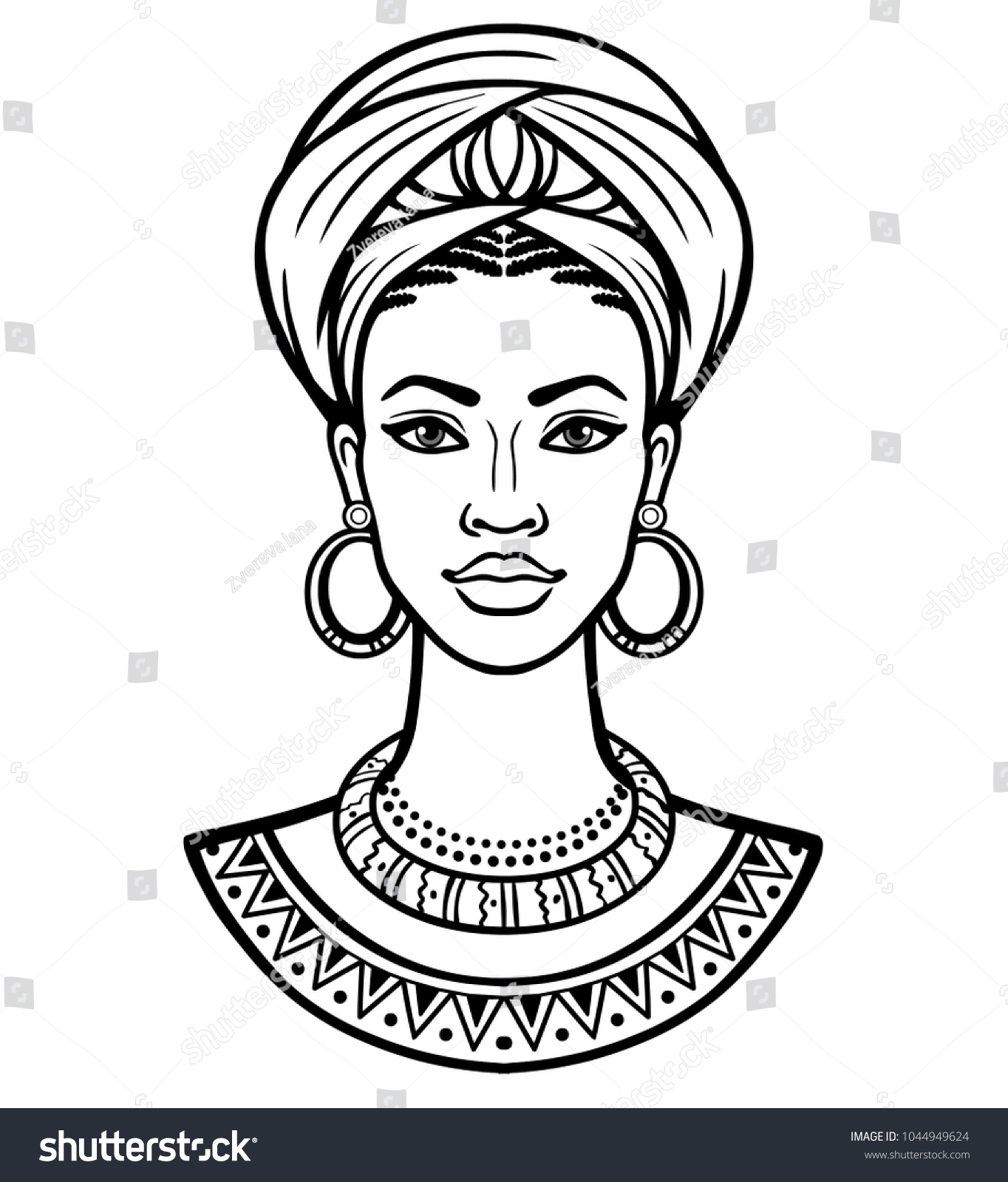 Animation Portrait Young African Woman Turban Stock Vector (Royalty ...