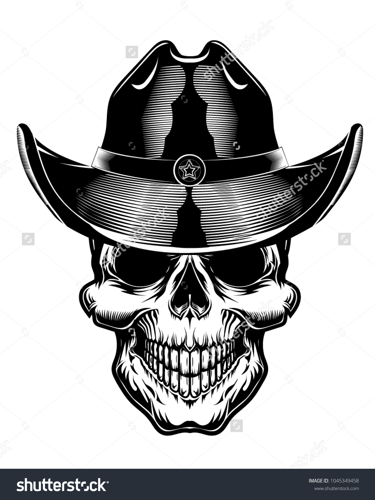 Cowboy Skull Monochrome Vector Illustration Stock Vector (Royalty Free ...
