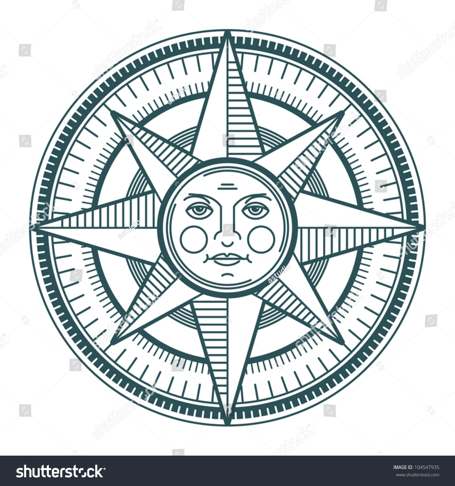 Vintage Sun Compass Rose Vector Illustration Stock Vector Royalty Free 104547935 Shutterstock 1450