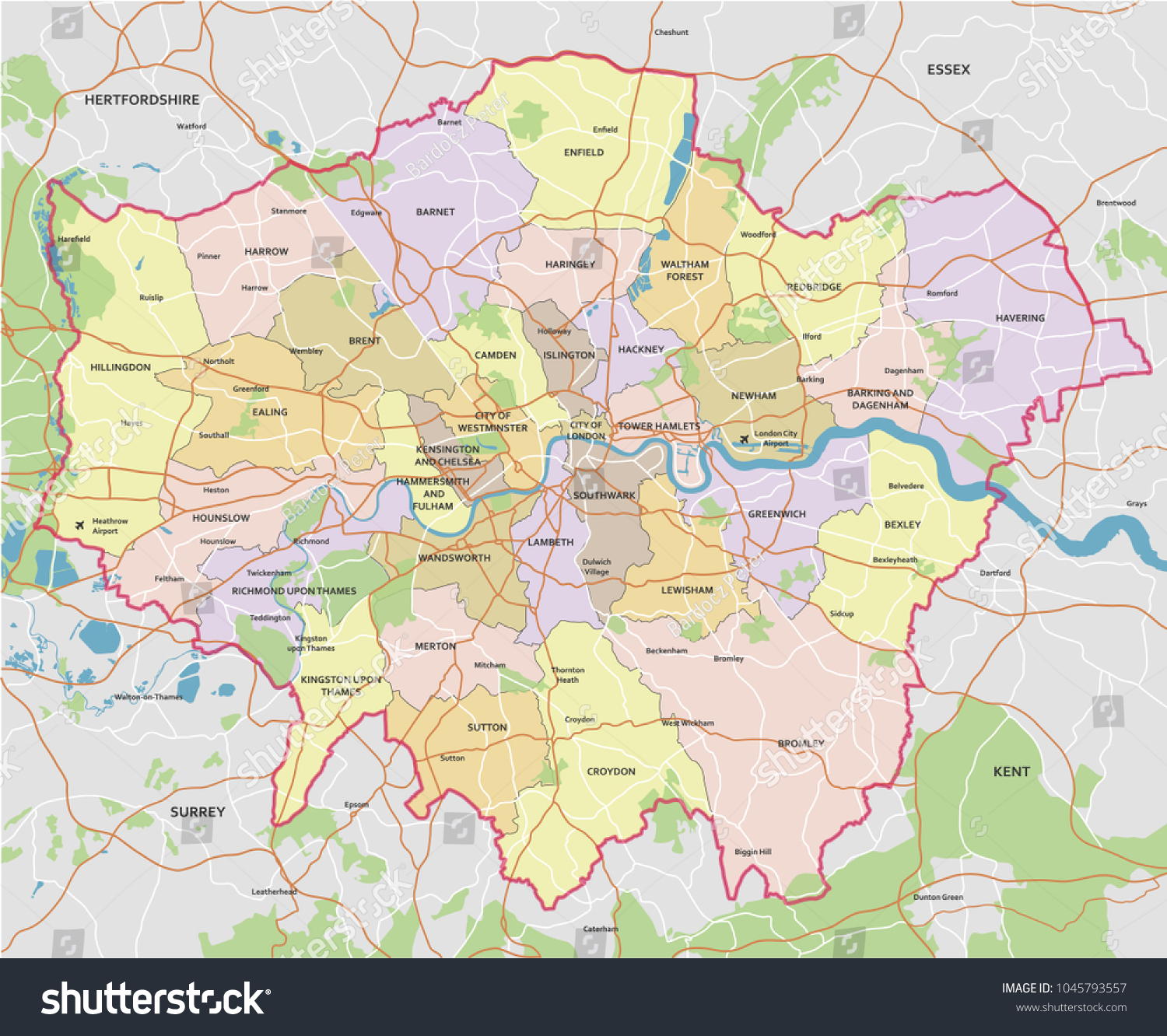 High Detail Greater London Vector Map Stock Vector (Royalty Free ...