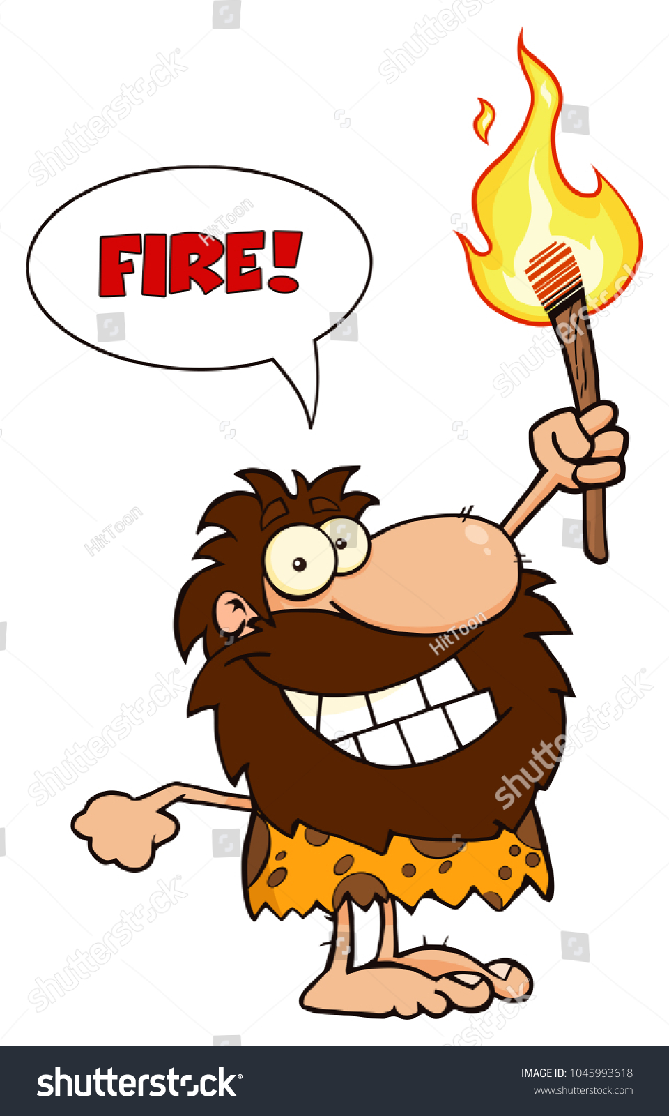 Smiling Caveman Cartoon Character Holding Torch Stock Vector (Royalty ...