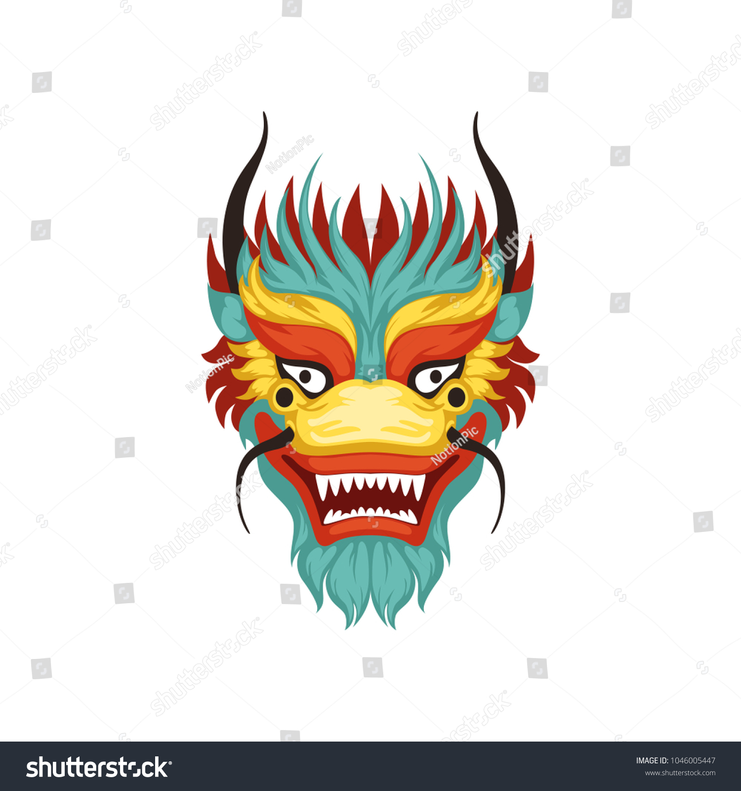 Dragon Face Colorful Symbol Chinese Traditional Stock Vector (Royalty ...