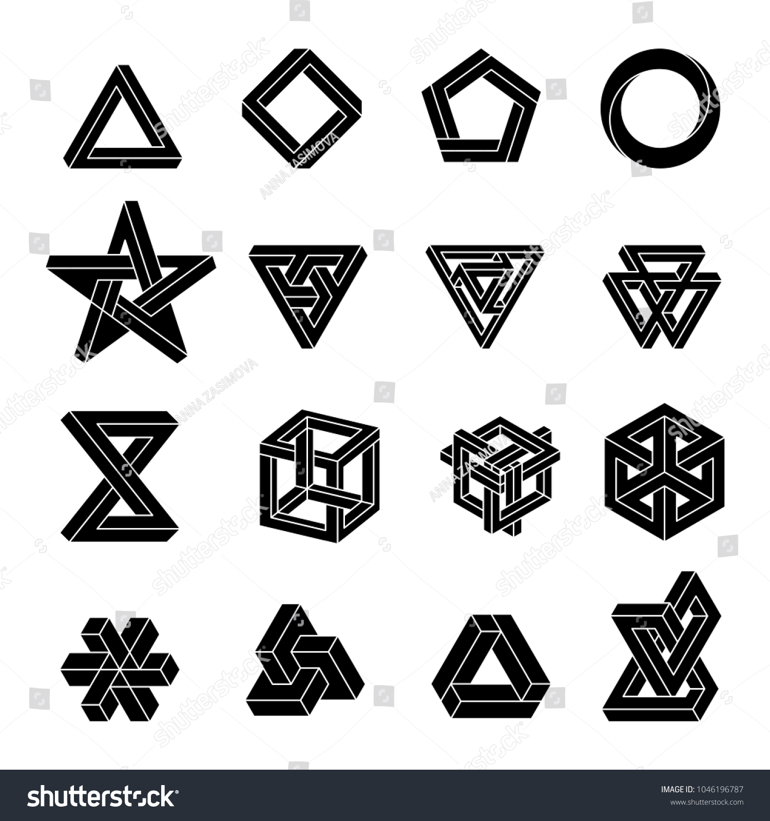 Set Impossible Shapes Optical Illusion Vector Stock Vector (Royalty ...