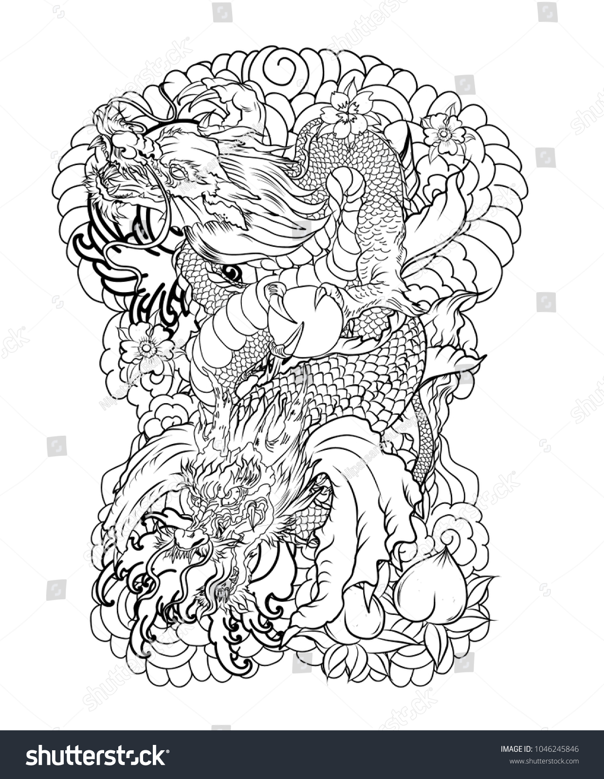 Silhouette Dragon Koi Dragon Fish Lotus Stock Vector Royalty Free Shutterstock